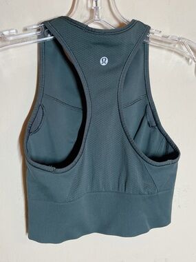 Lululemon Ebb to Train Bra High Neck Ribbed Crop Top Olive Green Womens Size 4